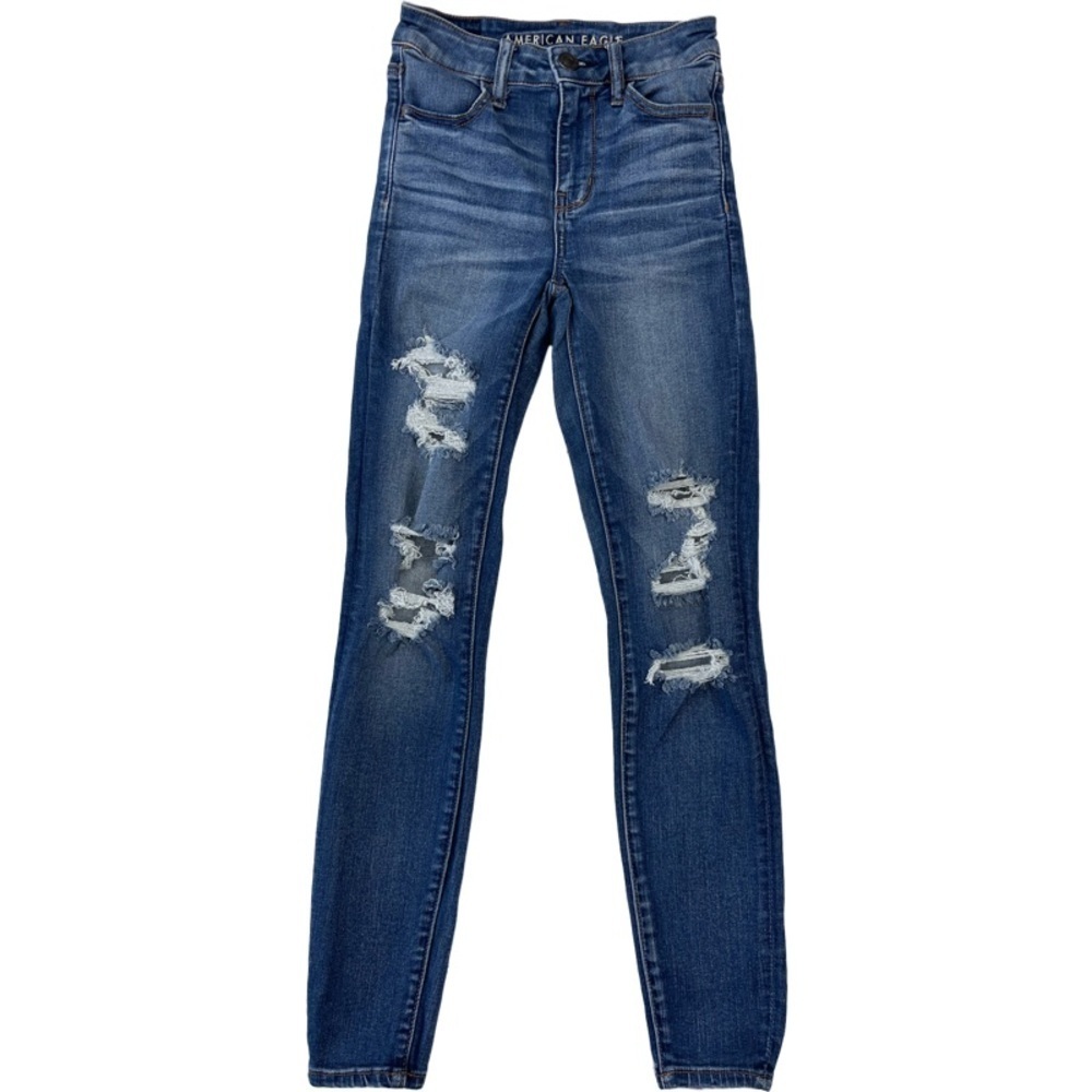 ✅ American Eagle Ne(x)t level stretch Hi-Rise Jegging Jeans size 0R distressed